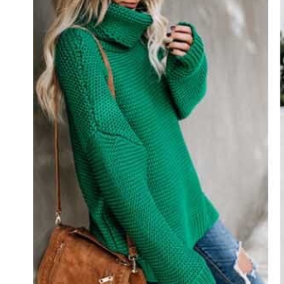 Green Extra Thick & Chunky Turtleneck Knit Sweater - Picture 6 of 9